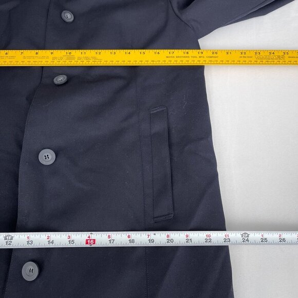 Sanyo NY Long Trench Overcoat Button-Up Minimalist Black Wool Blend Womens M - Picture 11 of 12